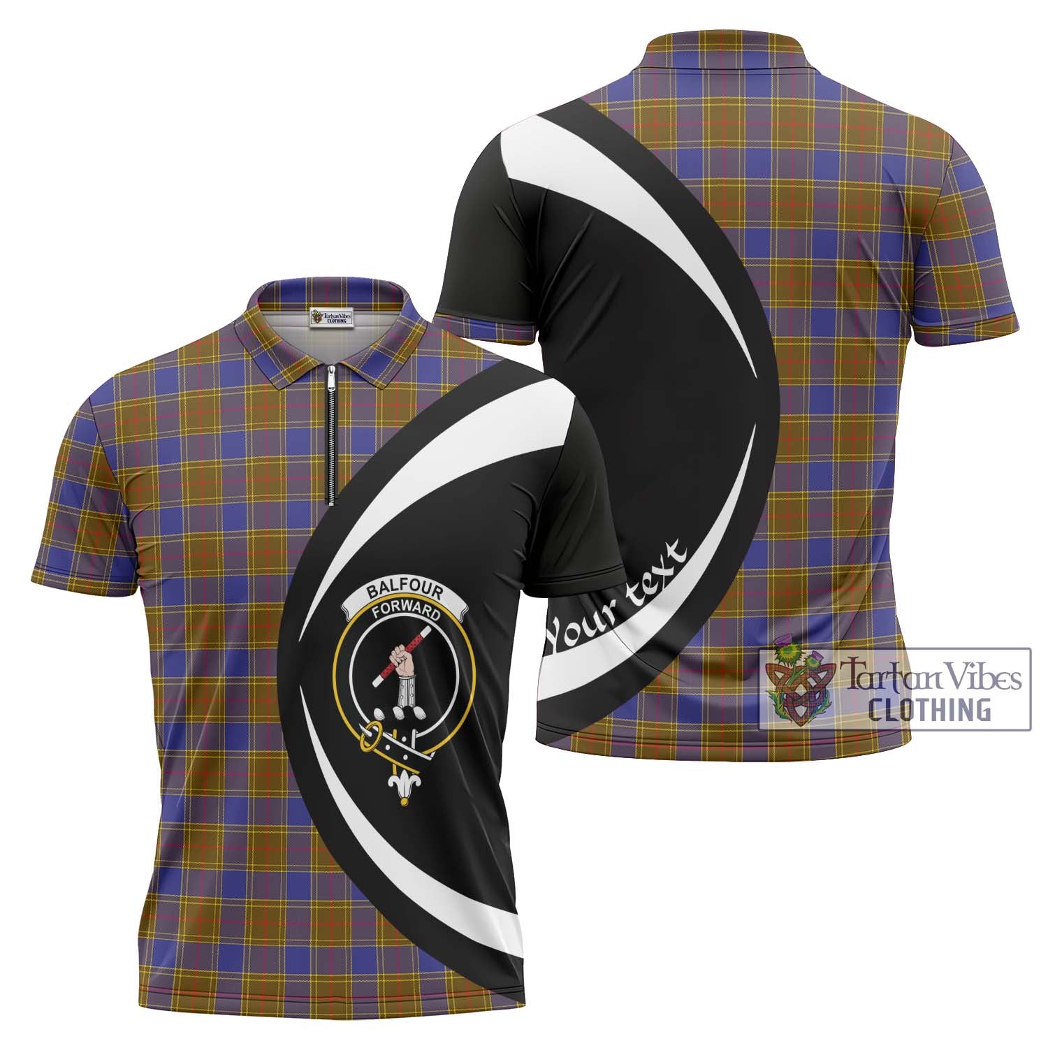 Tartan Vibes Clothing Balfour Modern Tartan Zipper Polo Shirt with Family Crest Circle Style