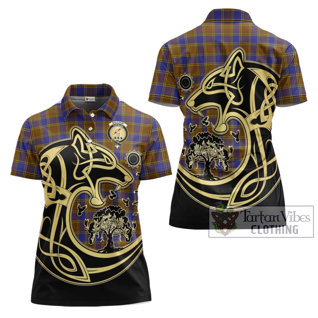 Balfour Tartan Women's Polo Shirt with Family Crest Celtic Wolf Style Women - Tartanvibesclothing Shop