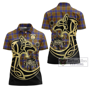 Balfour Tartan Women's Polo Shirt with Family Crest Celtic Wolf Style