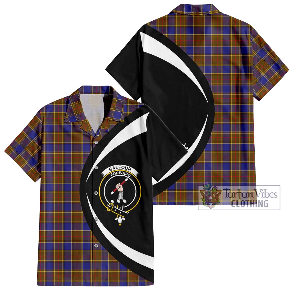 Balfour Tartan Short Sleeve Button Up with Family Crest Circle Style Kid - Tartan Vibes Clothing