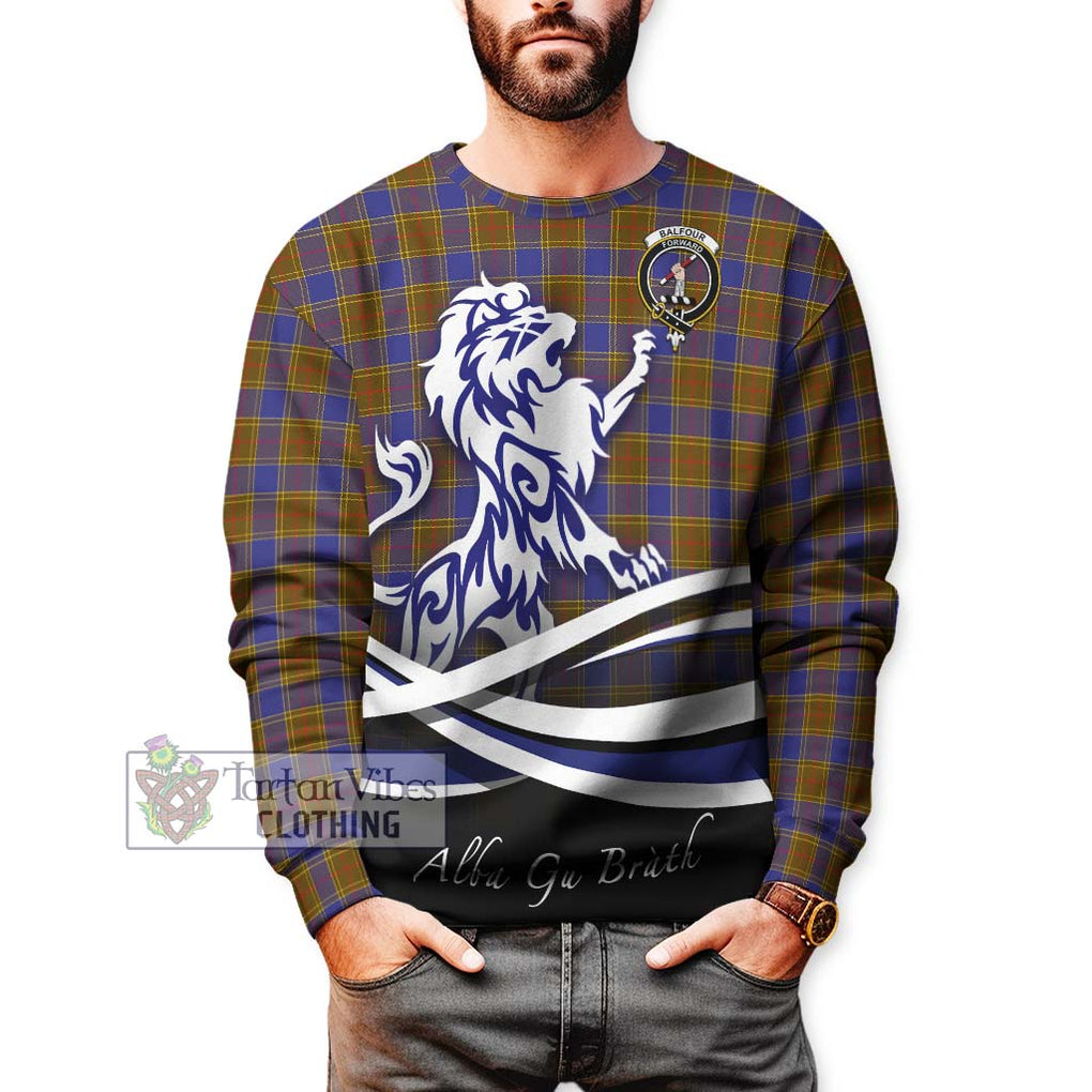 Balfour Tartan Sweatshirt with Alba Gu Brath Regal Lion Emblem Unisex - Tartanvibesclothing Shop