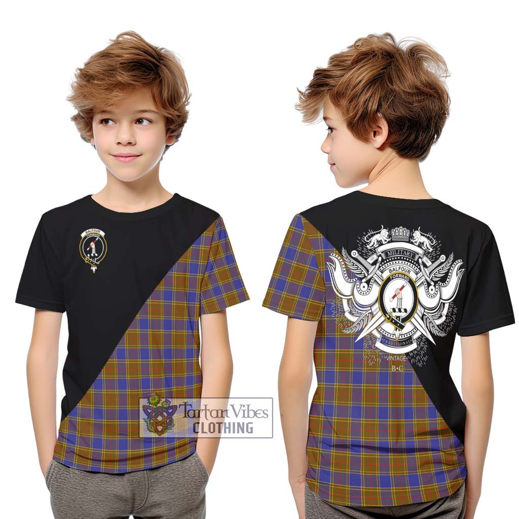 Balfour Tartan Kid T-Shirt with Family Crest and Military Logo Style Youth XL Size14 - Tartanvibesclothing Shop