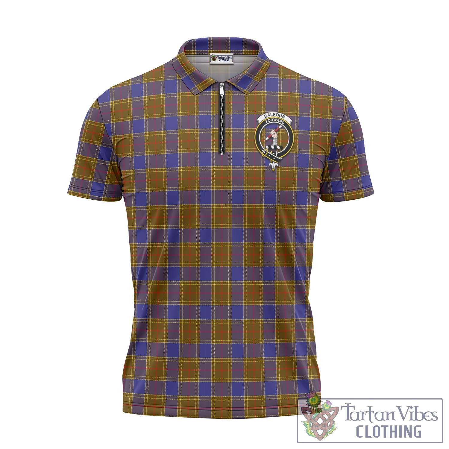 Tartan Vibes Clothing Balfour Modern Tartan Zipper Polo Shirt with Family Crest