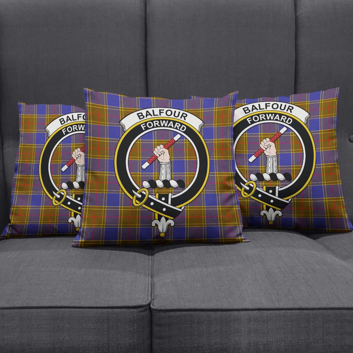 Balfour Modern Tartan Pillow Cover with Family Crest Square Pillow Cover - Tartanvibesclothing