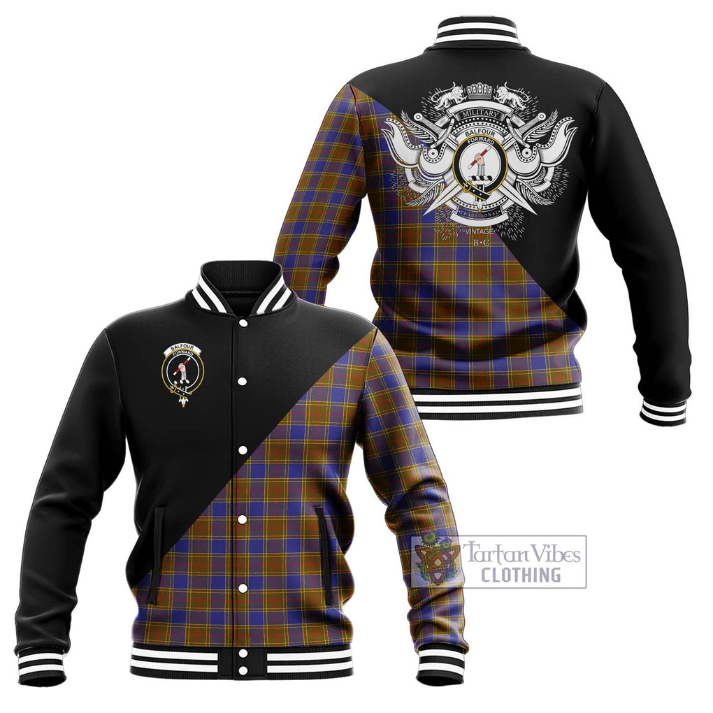 Balfour Tartan Baseball Jacket with Family Crest and Military Logo Style Unisex - Tartanvibesclothing Shop