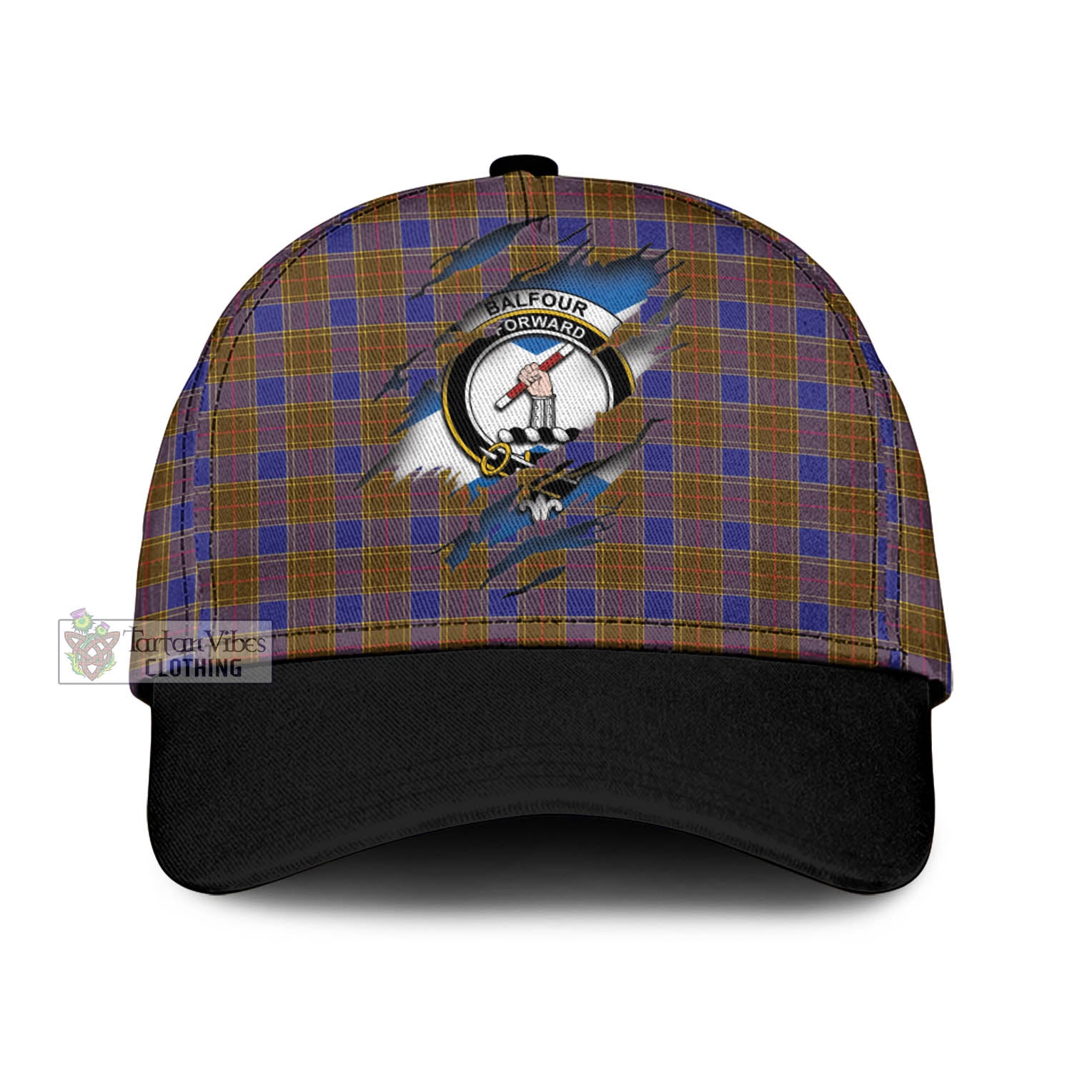 Tartan Vibes Clothing Balfour Modern Tartan Classic Cap with Family Crest In Me Style