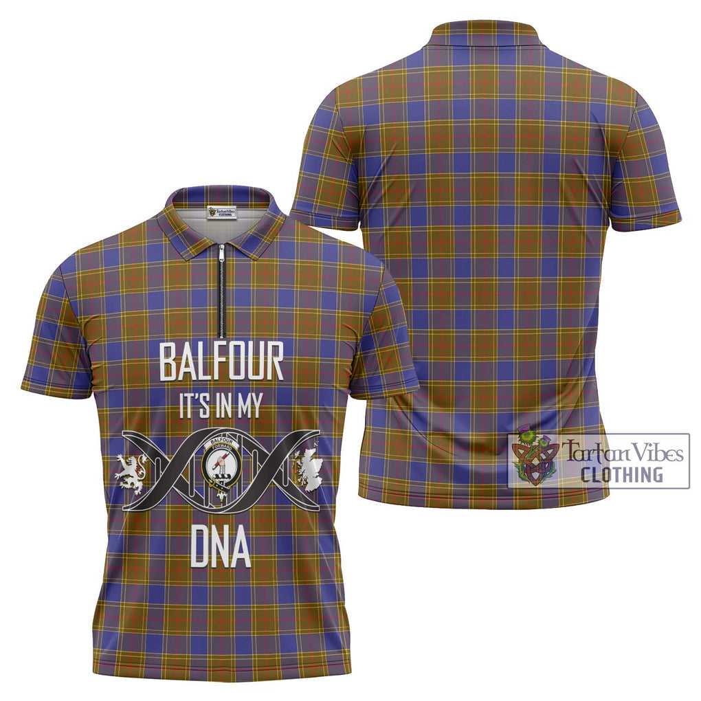 Balfour Tartan Zipper Polo Shirt with Family Crest DNA In Me Style Unisex - Tartanvibesclothing Shop