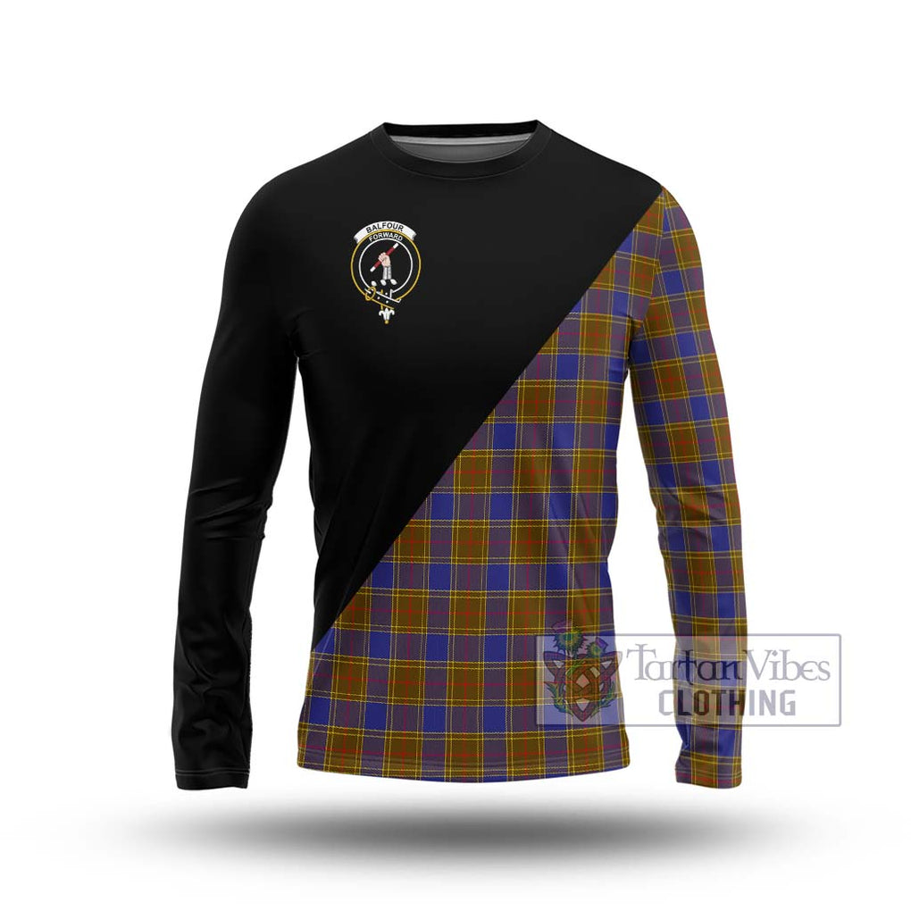 Balfour Tartan Long Sleeve T-Shirt with Family Crest and Military Logo Style Unisex - Tartanvibesclothing Shop