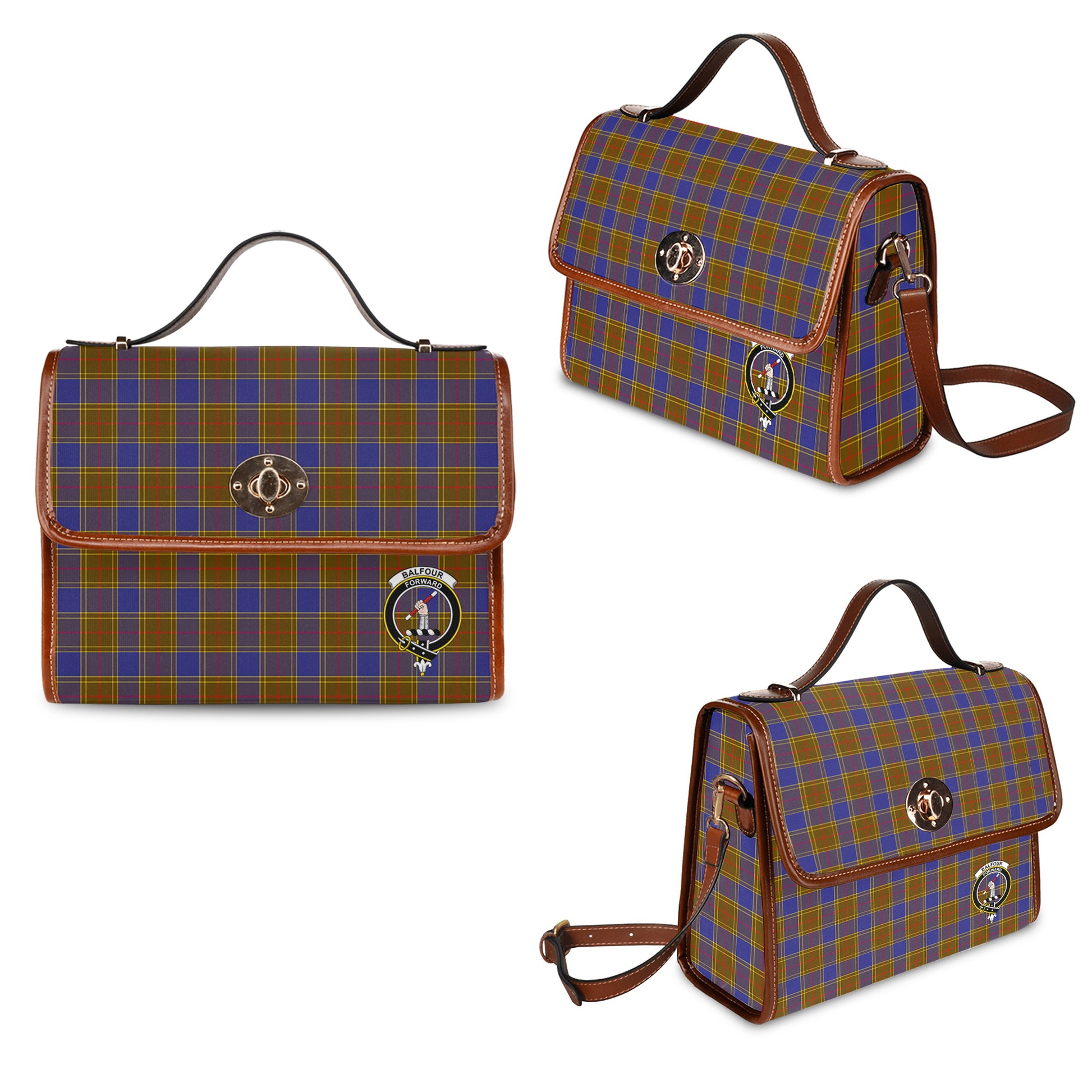 Balfour Modern Tartan Leather Strap Waterproof Canvas Bag with Family Crest One Size 34cm * 42cm (13.4" x 16.5") - Tartanvibesclothing