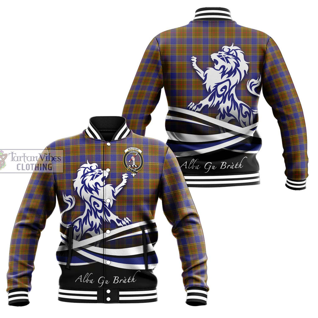 Balfour Tartan Baseball Jacket with Alba Gu Brath Regal Lion Emblem Unisex - Tartanvibesclothing Shop