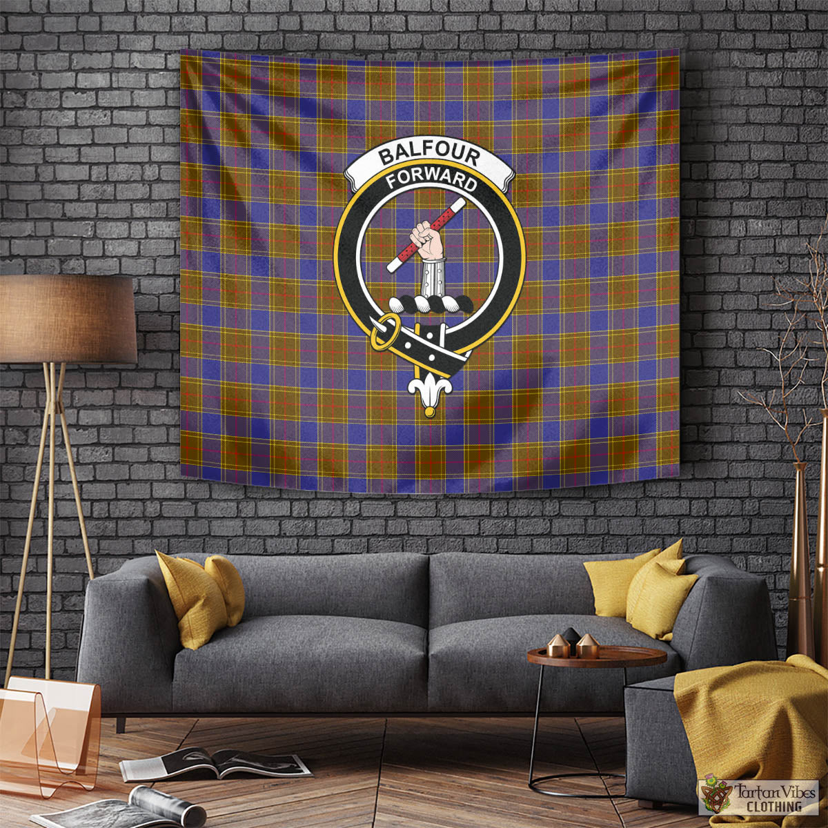 Tartan Vibes Clothing Balfour Modern Tartan Tapestry Wall Hanging and Home Decor for Room with Family Crest