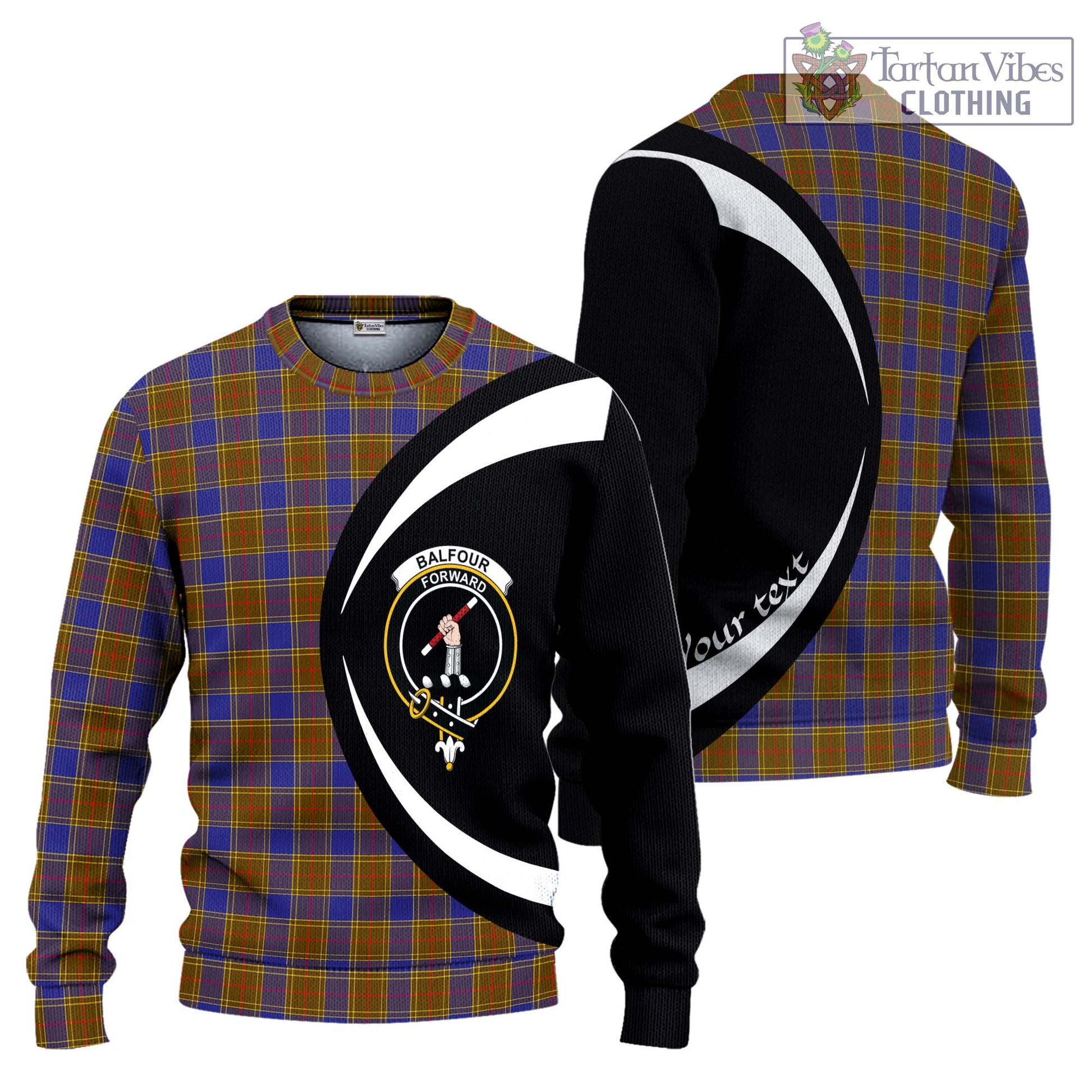 Balfour Tartan Ugly Sweater with Family Crest Circle Style Unisex - Tartan Vibes Clothing