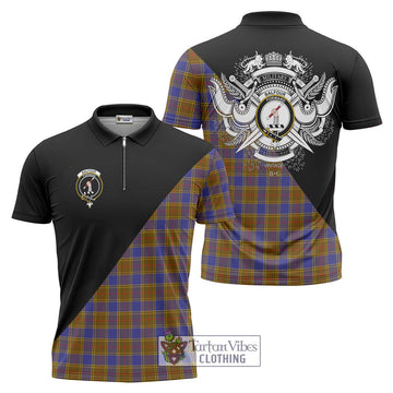 Balfour Tartan Zipper Polo Shirt with Family Crest and Military Logo Style