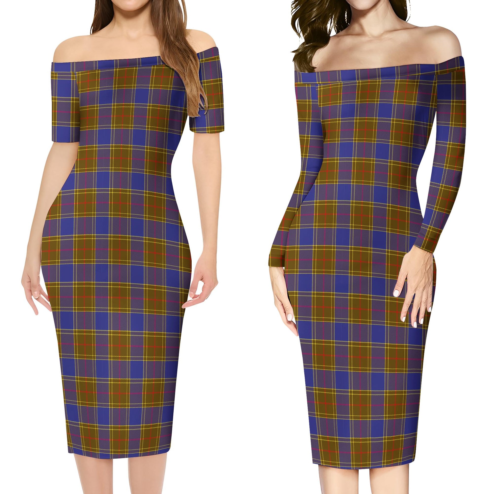 Balfour Modern Tartan Off Shoulder Lady Dress Women's Dress - Tartanvibesclothing