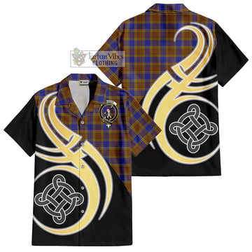 Balfour Tartan Short Sleeve Button Shirt with Family Crest and Celtic Symbol Style