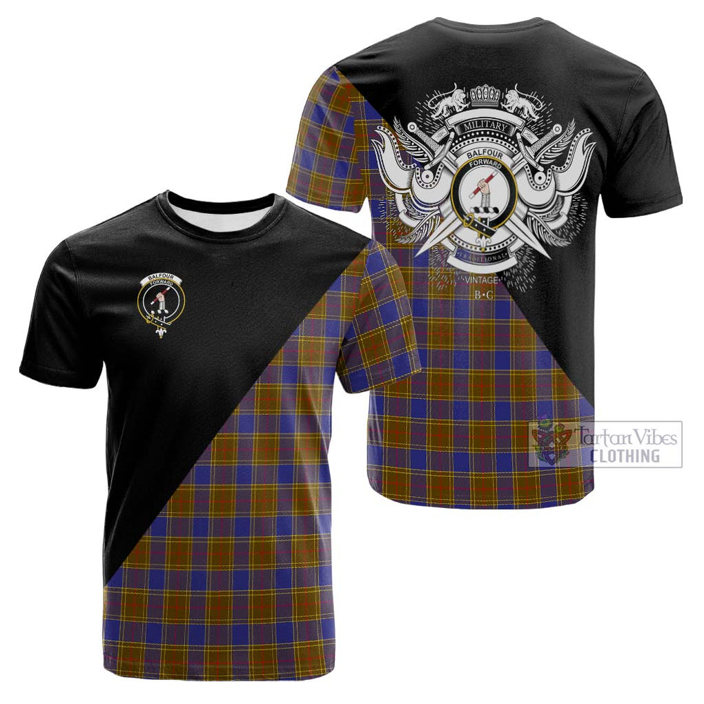 Tartan Vibes Clothing Balfour Modern Tartan Cotton T-shirt with Family Crest and Military Logo Style