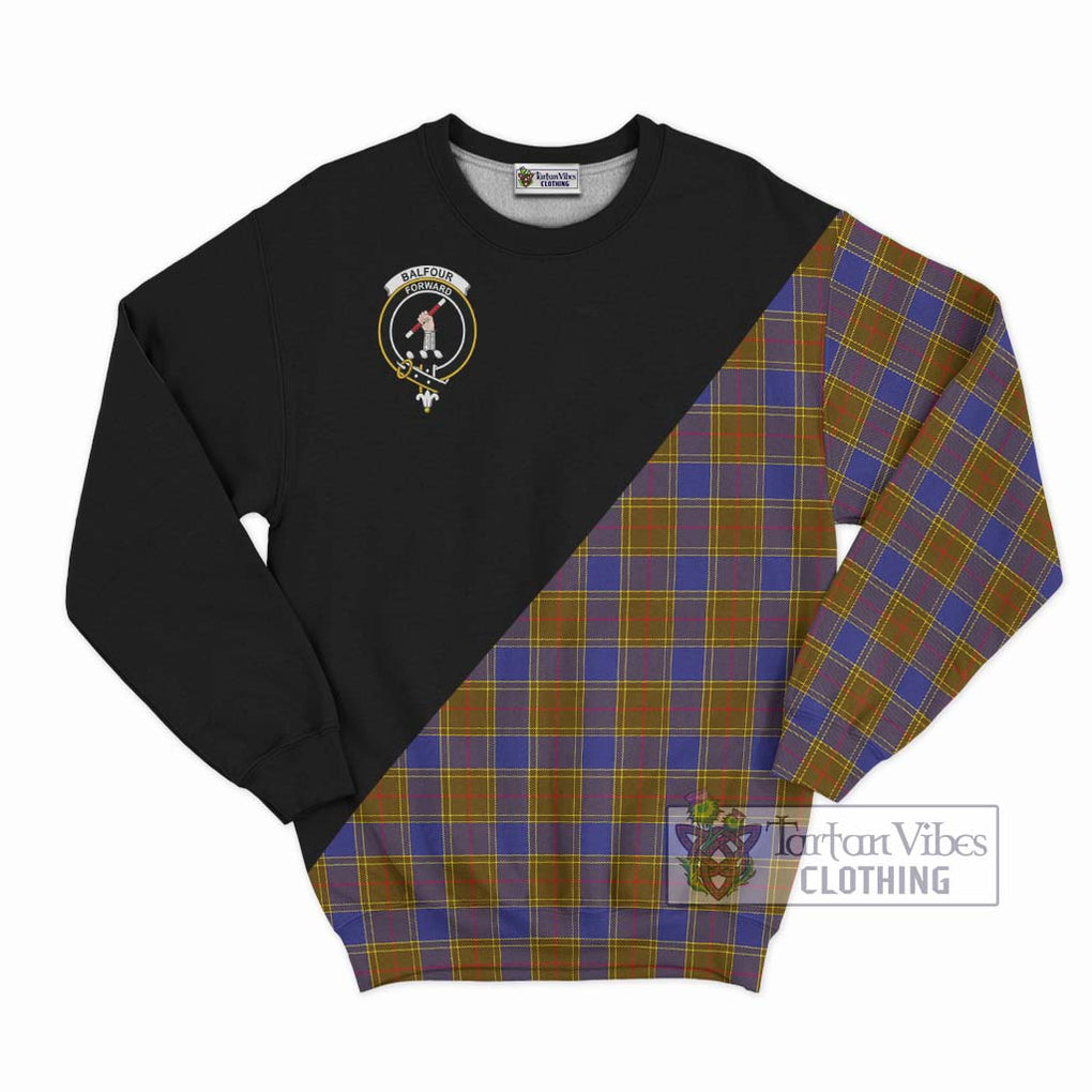 Balfour Tartan Sweatshirt with Family Crest and Military Logo Style - Tartanvibesclothing Shop