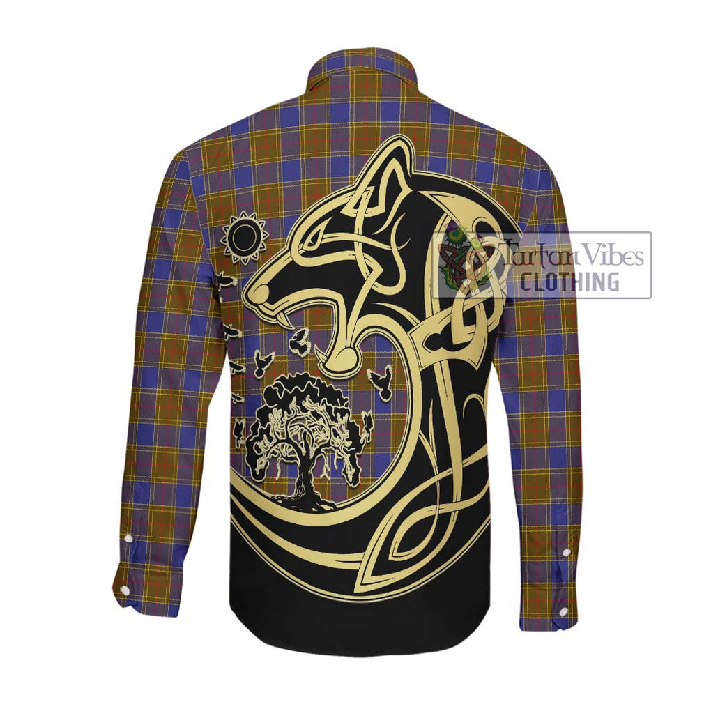 Balfour Tartan Long Sleeve Button Shirt with Family Crest Celtic Wolf Style Men's Shirt - Tartan Vibes Clothing