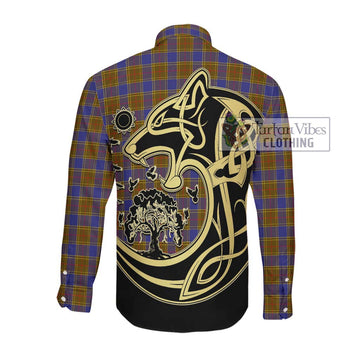 Balfour Tartan Long Sleeve Button Shirt with Family Crest Celtic Wolf Style