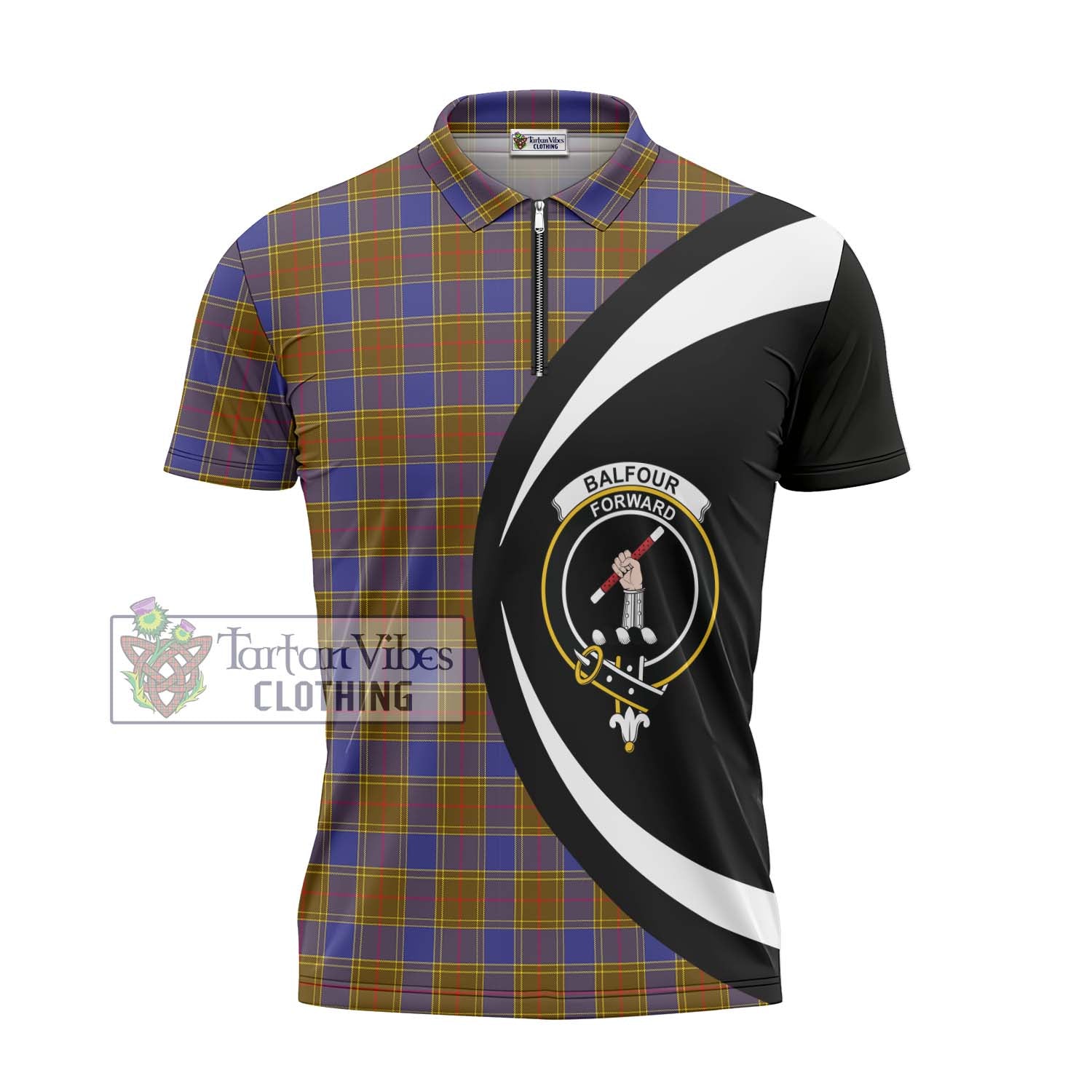 Tartan Vibes Clothing Balfour Modern Tartan Zipper Polo Shirt with Family Crest Circle Style