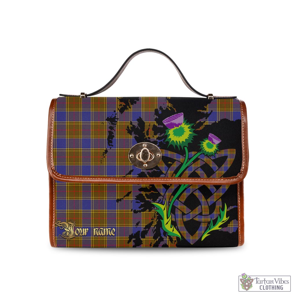 Tartan Vibes Clothing Balfour Modern Tartan Waterproof Canvas Bag with Scotland Map and Thistle Celtic Accents