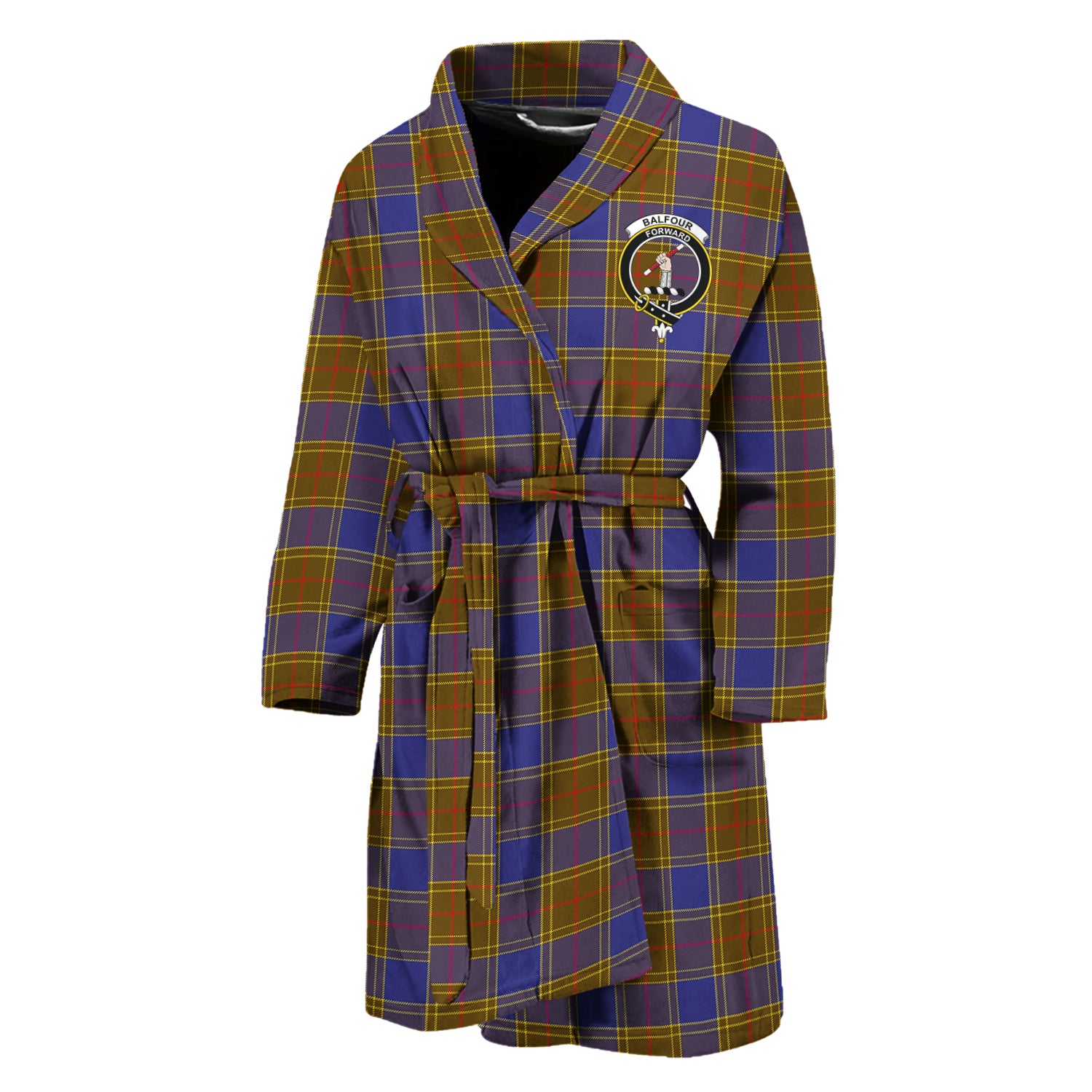 Balfour Tartan Bathrobe with Family Crest Unisex M - Tartan Vibes Clothing