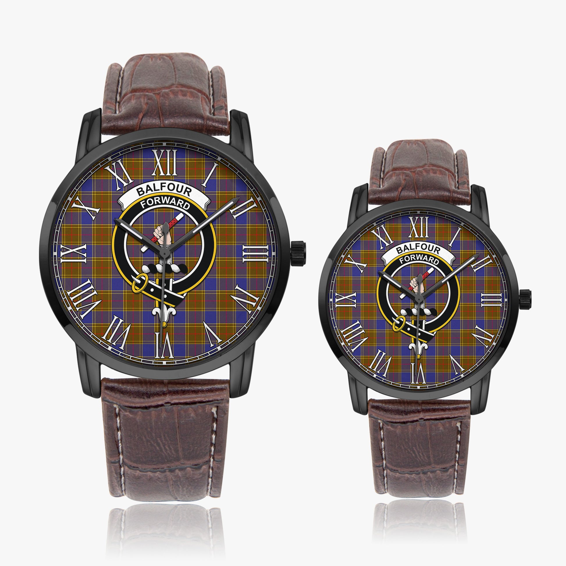 Balfour Modern Tartan Family Crest Leather Strap Quartz Watch - Tartanvibesclothing