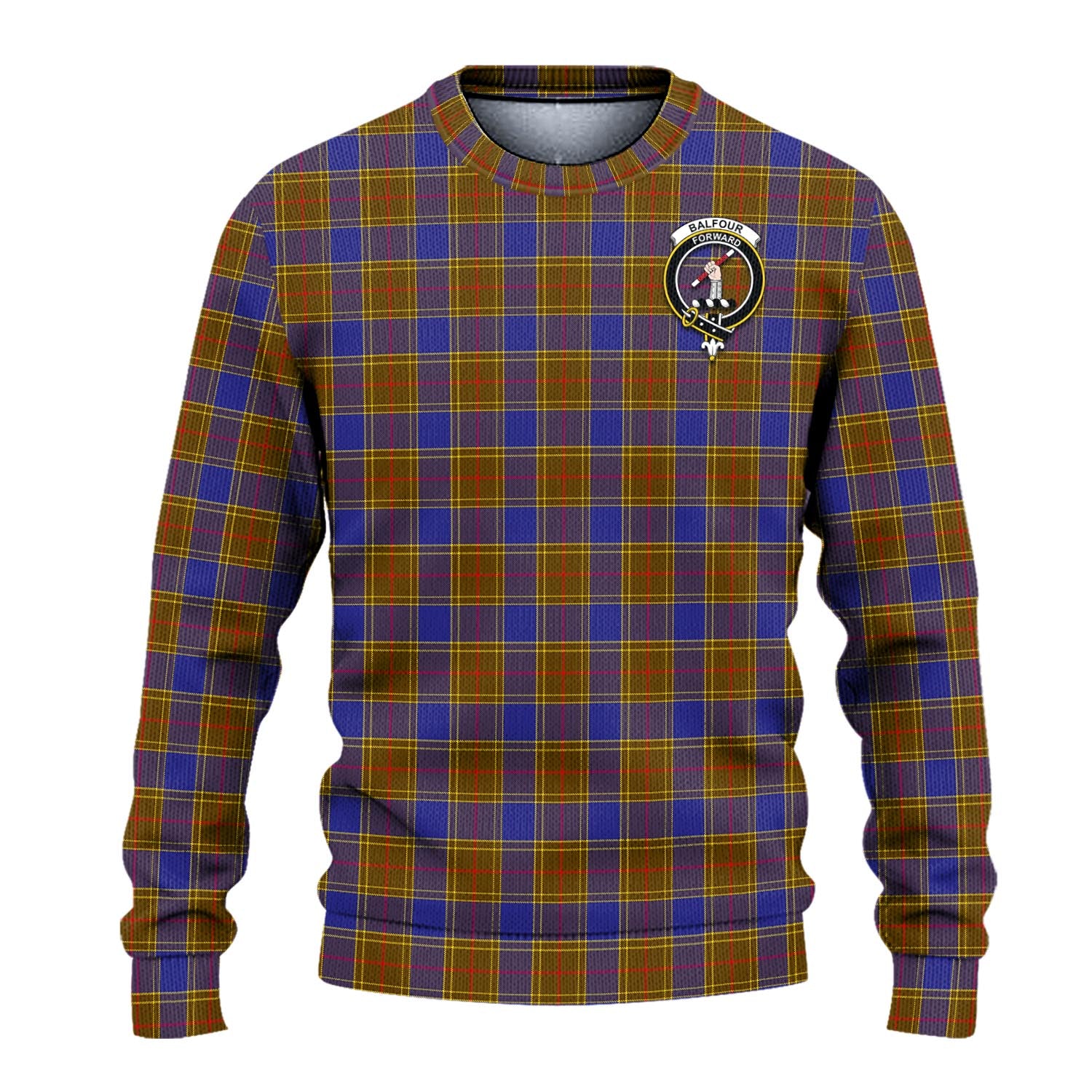 Balfour Modern Tartan Knitted Sweater with Family Crest - Tartanvibesclothing