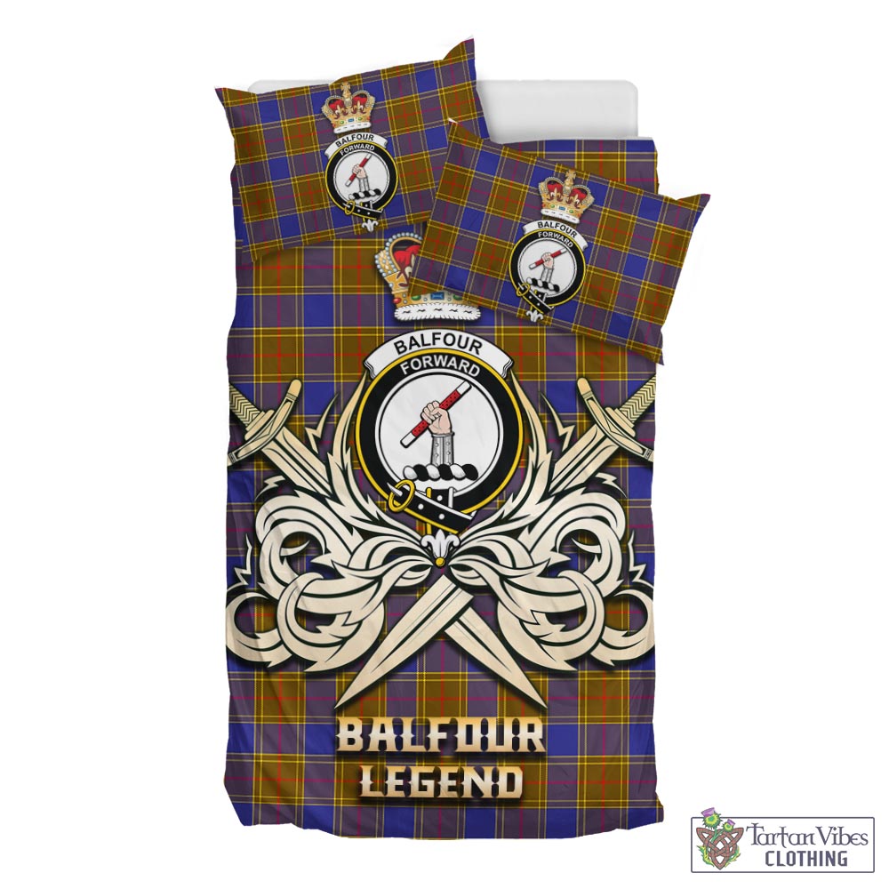 Tartan Vibes Clothing Balfour Modern Tartan Bedding Set with Clan Crest and the Golden Sword of Courageous Legacy