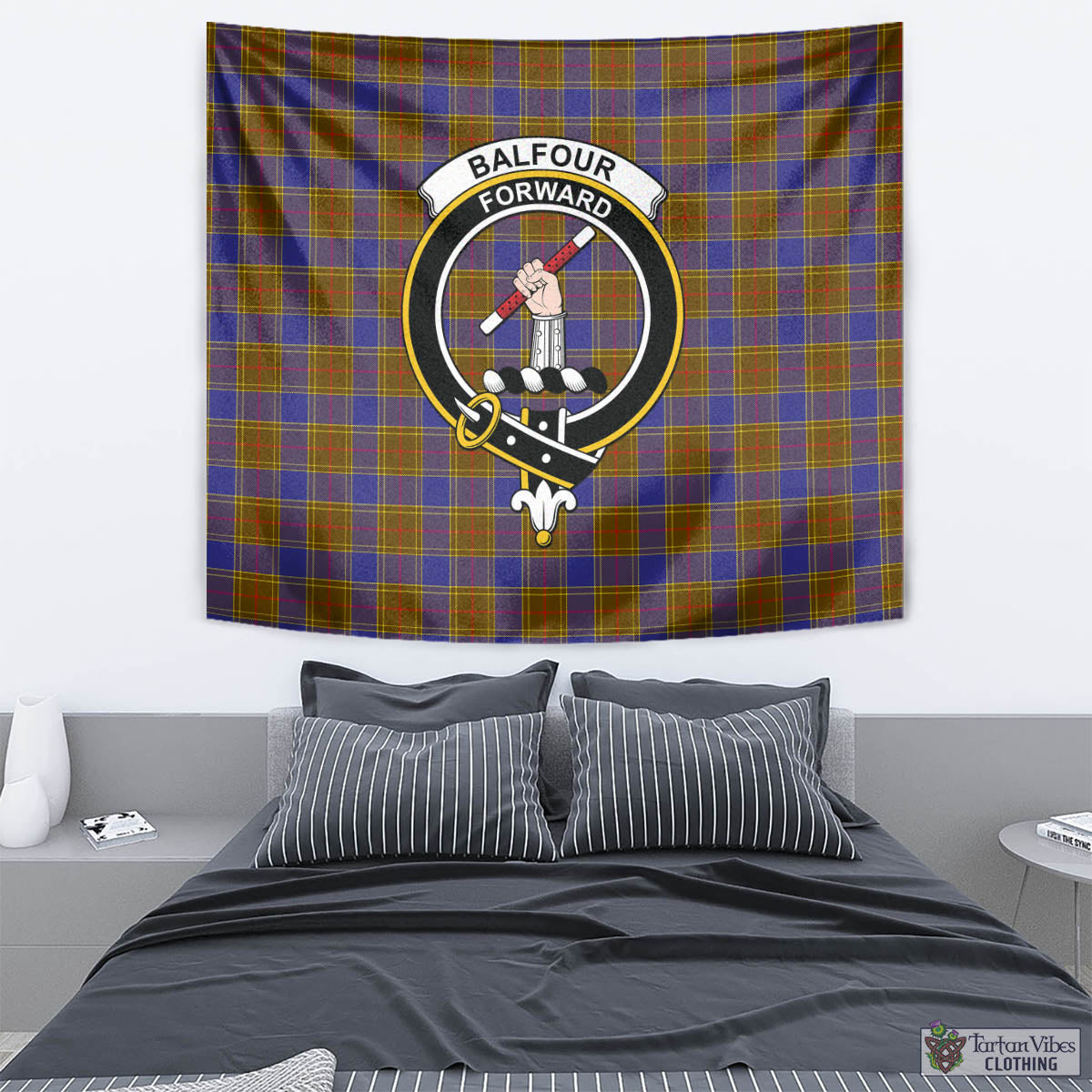 Tartan Vibes Clothing Balfour Modern Tartan Tapestry Wall Hanging and Home Decor for Room with Family Crest