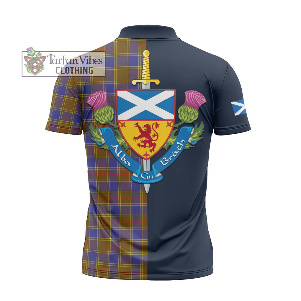 Tartan Vibes Clothing Balfour Modern Tartan Zipper Polo Shirt with Scottish Lion Royal Arm Half Style