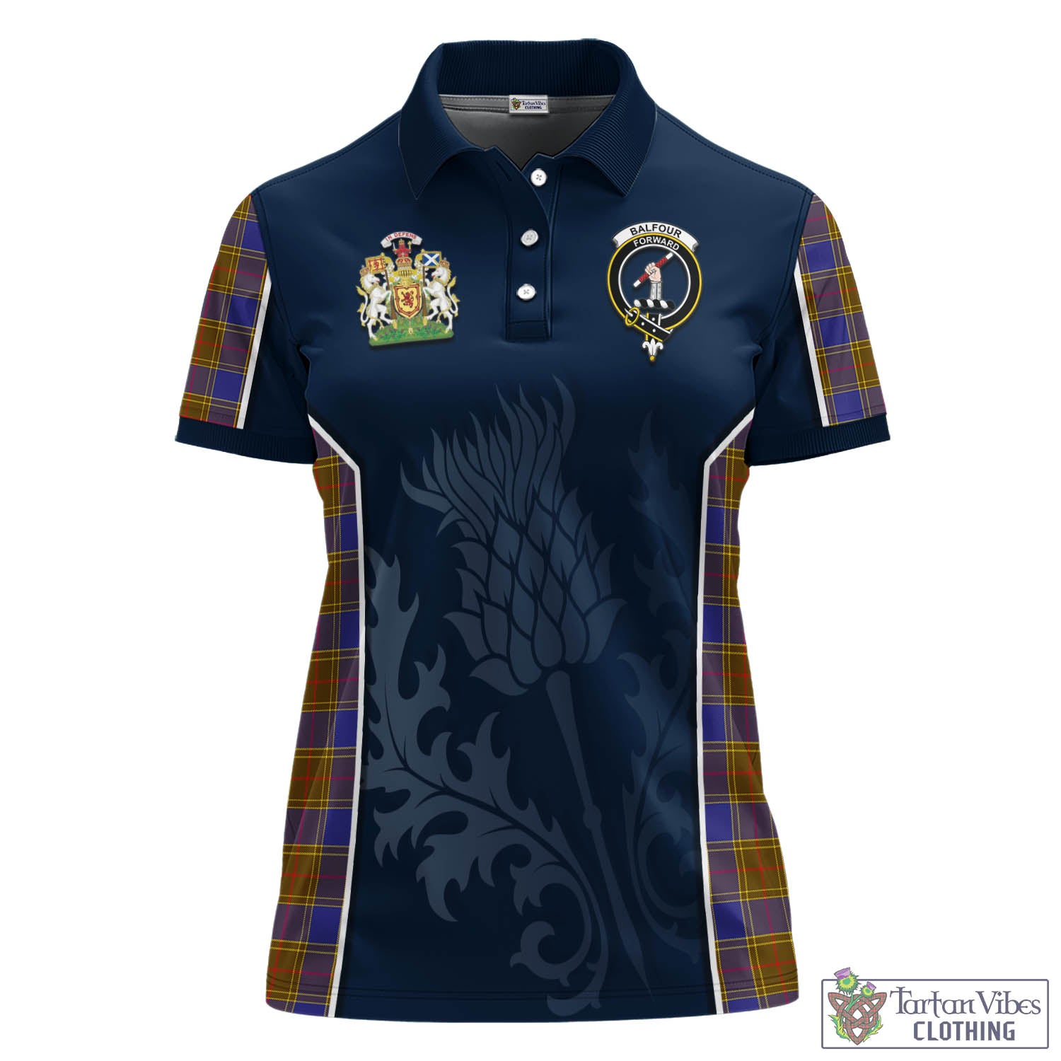 Tartan Vibes Clothing Balfour Modern Tartan Women's Polo Shirt with Family Crest and Scottish Thistle Vibes Sport Style