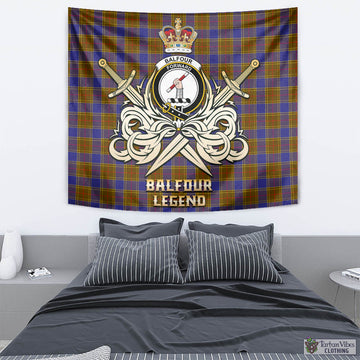 Balfour Tartan Tapestry with Clan Crest and the Golden Sword of Courageous Legacy