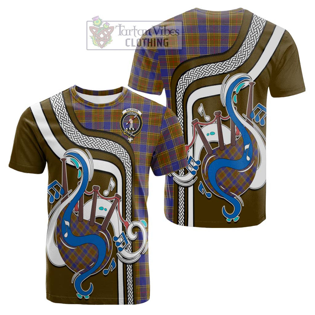 Tartan Vibes Clothing Balfour Modern Tartan Cotton T-shirt with Epic Bagpipe Style