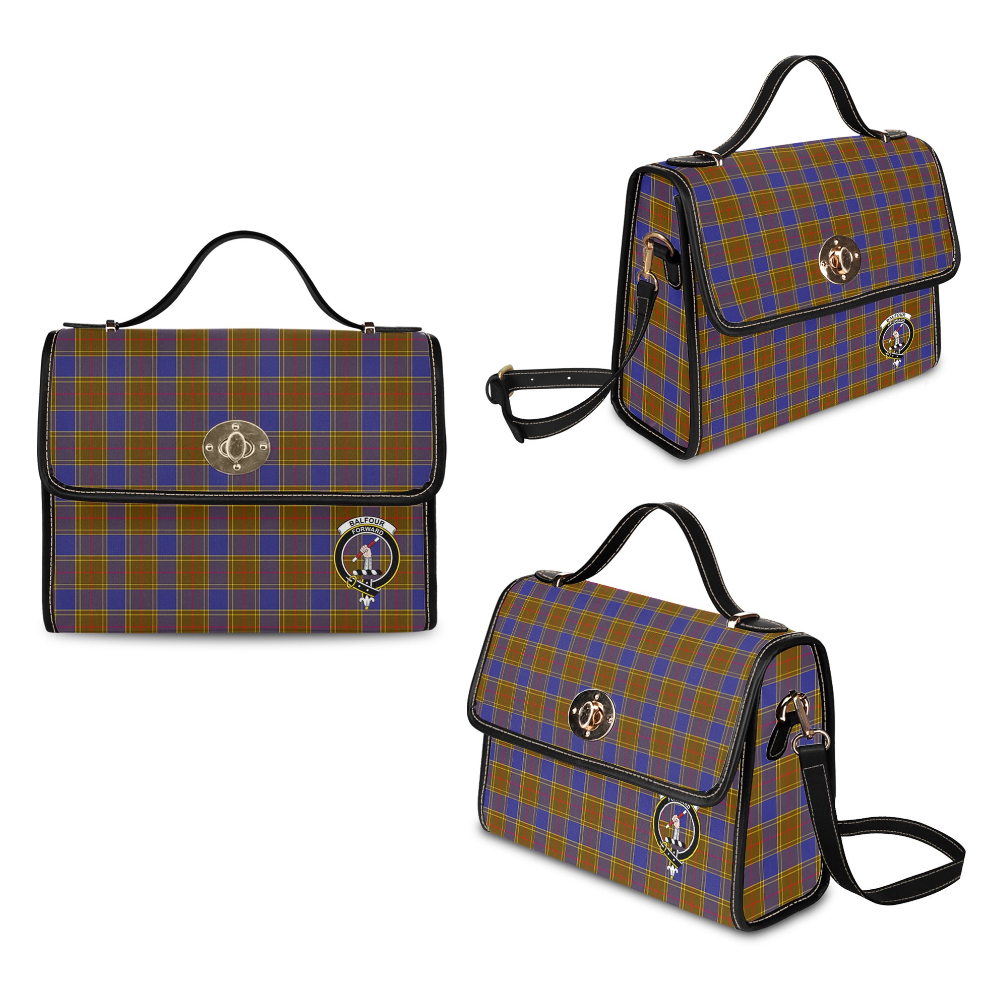 Balfour Modern Tartan Leather Strap Waterproof Canvas Bag with Family Crest - Tartanvibesclothing