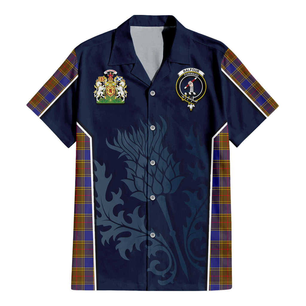 Tartan Vibes Clothing Balfour Modern Tartan Short Sleeve Button Up Shirt with Family Crest and Scottish Thistle Vibes Sport Style