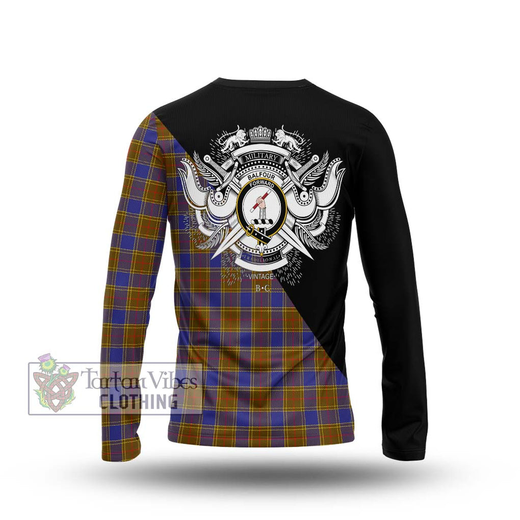 Balfour Tartan Long Sleeve T-Shirt with Family Crest and Military Logo Style - Tartanvibesclothing Shop