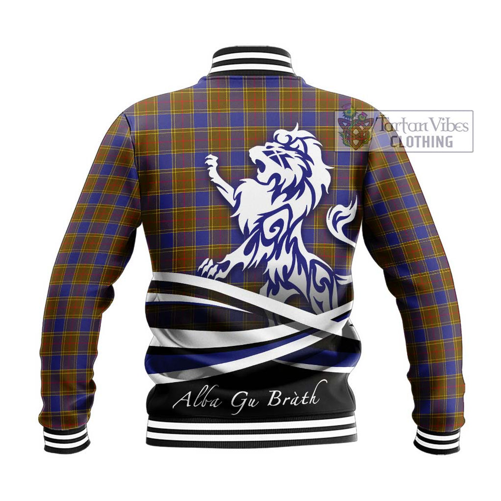 Balfour Tartan Baseball Jacket with Alba Gu Brath Regal Lion Emblem - Tartanvibesclothing Shop