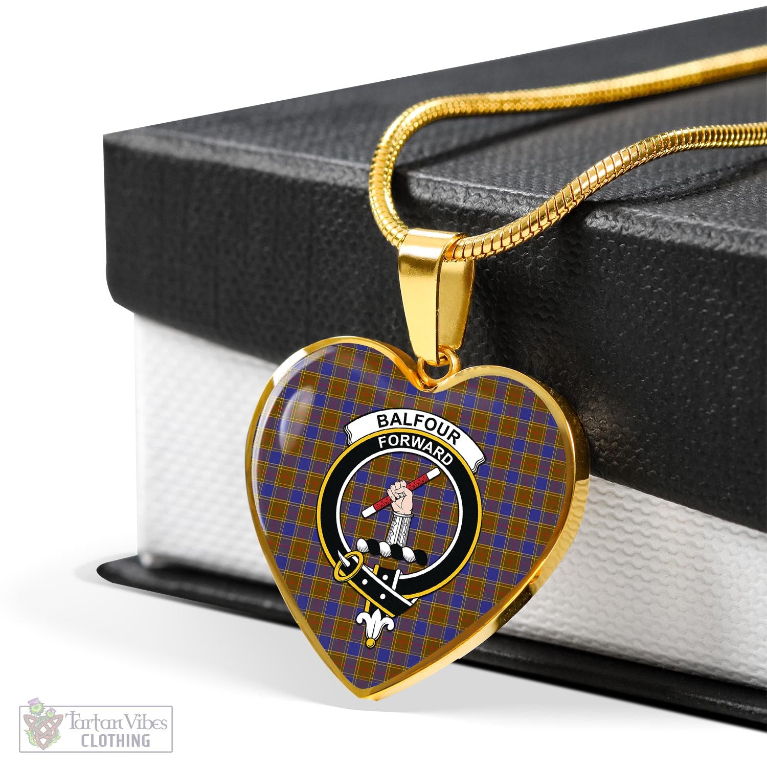 Tartan Vibes Clothing Balfour Modern Tartan Heart Necklace with Family Crest