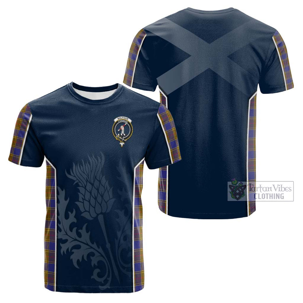 Tartan Vibes Clothing Balfour Modern Tartan Cotton T-shirt with Family Crest and Scottish Thistle Vibes Sport Style