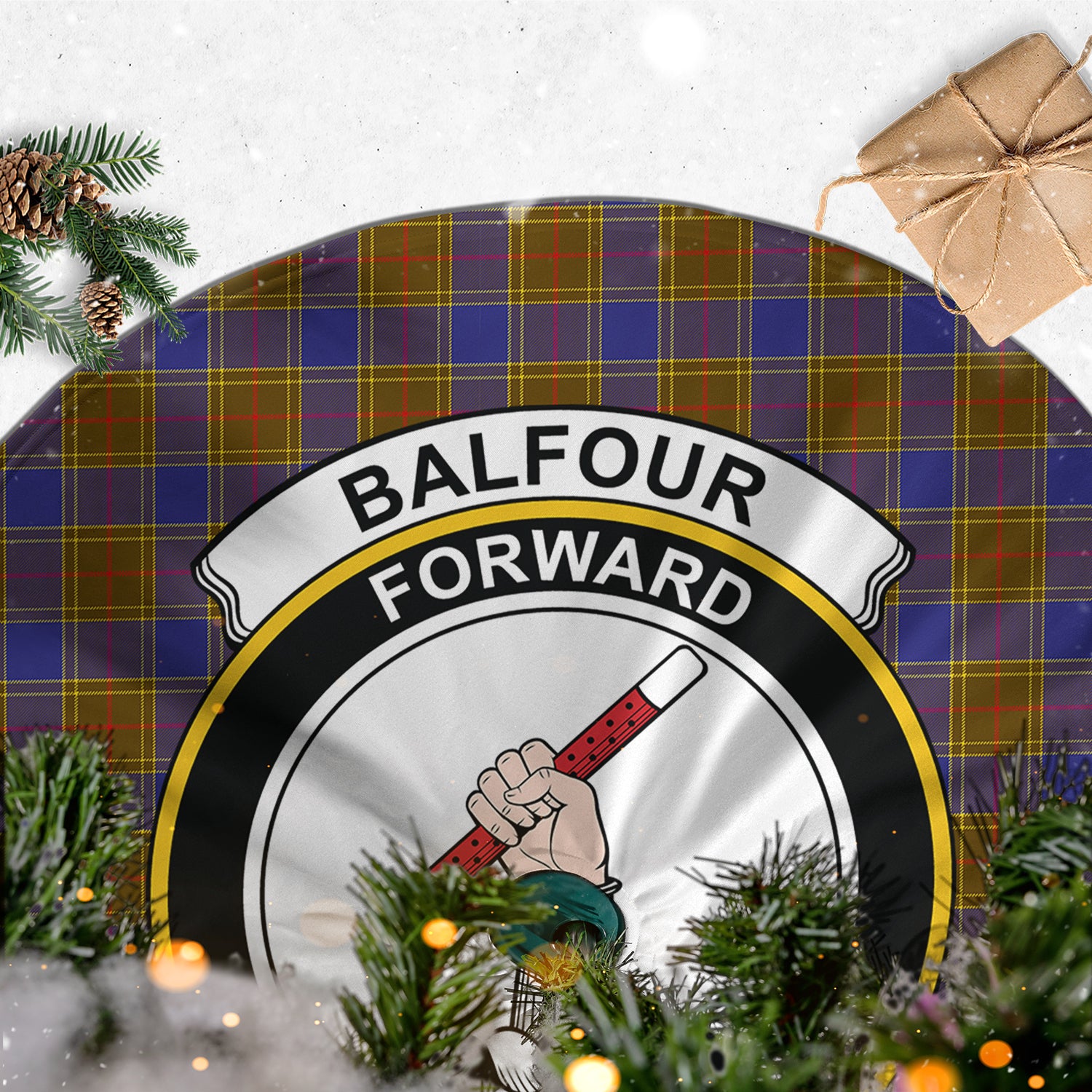 Balfour Modern Tartan Christmas Tree Skirt with Family Crest - Tartanvibesclothing