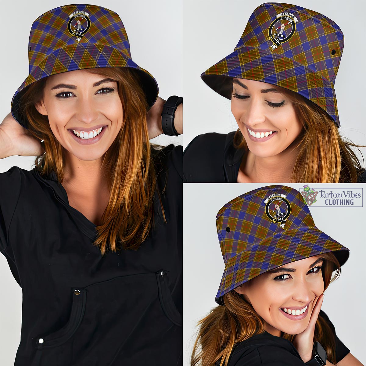 Tartan Vibes Clothing Balfour Modern Tartan Bucket Hat with Family Crest