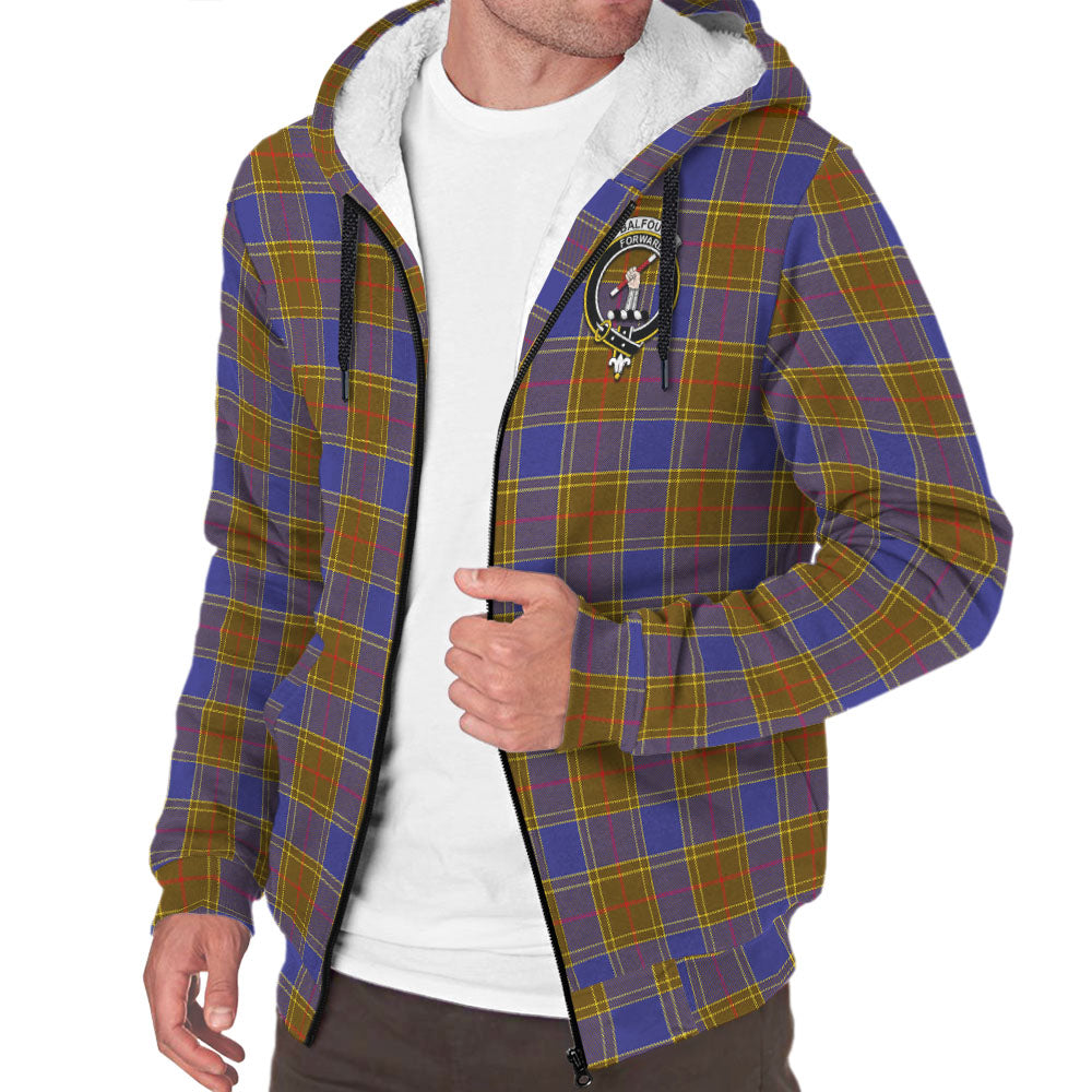 Balfour Modern Tartan Sherpa Hoodie with Family Crest - Tartanvibesclothing