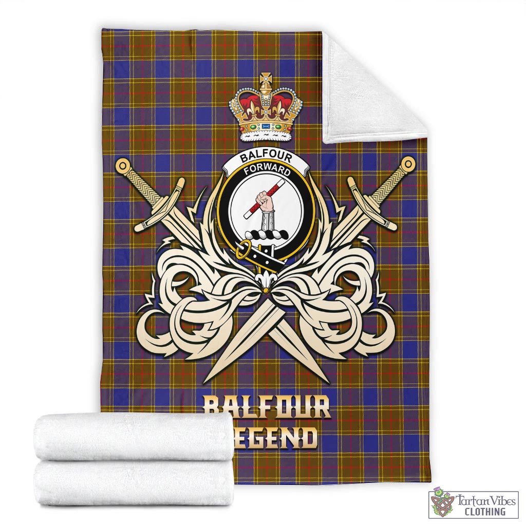 Tartan Vibes Clothing Balfour Modern Tartan Blanket with Clan Crest and the Golden Sword of Courageous Legacy