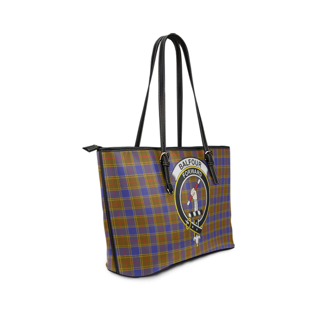 Balfour Modern Tartan Leather Tote Bag with Family Crest - Tartanvibesclothing