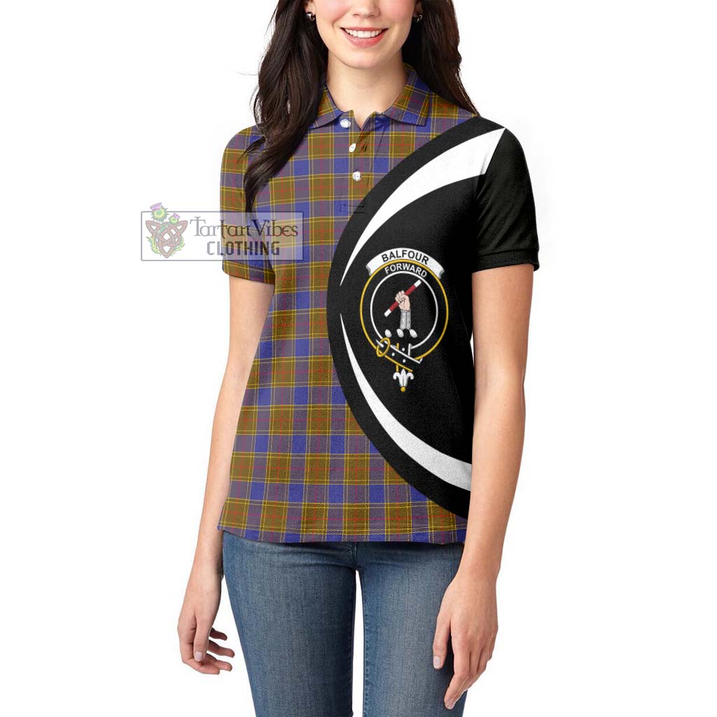 Balfour Tartan Women's Polo Shirt with Family Crest Circle Style - Tartan Vibes Clothing