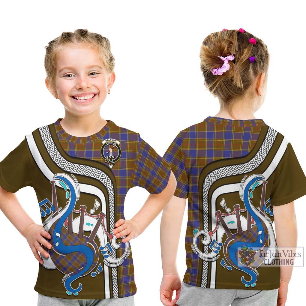 Tartan Vibes Clothing Balfour Modern Tartan Kid T-Shirt with Epic Bagpipe Style