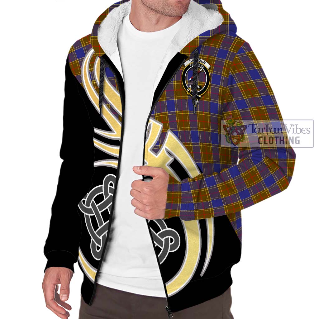 Balfour Tartan Sherpa Hoodie with Family Crest and Celtic Symbol Style - Tartan Vibes Clothing