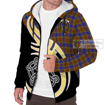 Balfour Tartan Sherpa Hoodie with Family Crest and Celtic Symbol Style