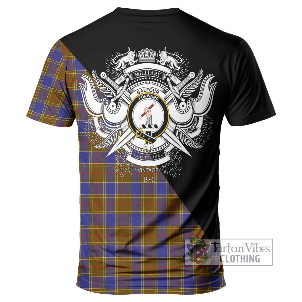 Balfour Tartan T-Shirt with Family Crest and Military Logo Style - Tartanvibesclothing Shop